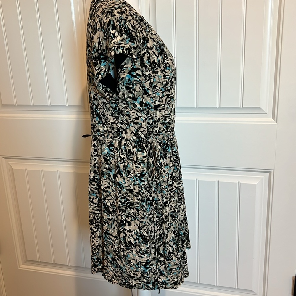 NWT Loft Dress Large Petite LP black blue abstract career business casual soft - Picture 6 of 16